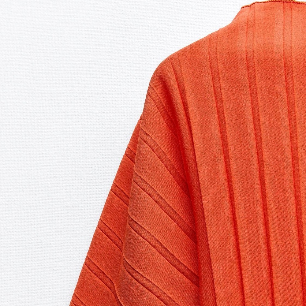NWT Zara Vibrant Orange Ribbed Knit Blouse Medium - Picture 7 of 13